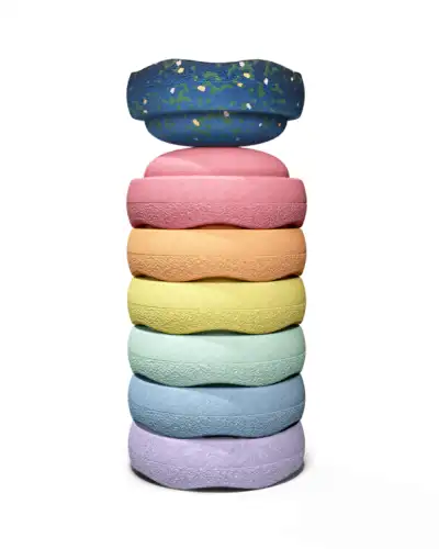 Zestaw 6+1 krążków do zabawy ruchowej Stapelstein - Spring Special Mini Rainbow Pastel