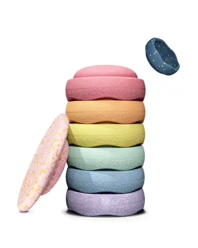 Zestaw krążków do zabawy ruchowej 6+2 Stapelstein - Spring Special Rainbow Set Pastel