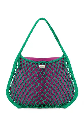 Dwustronna torba z makramy  Mom Bag Green, Studio Noos -Purple-Green