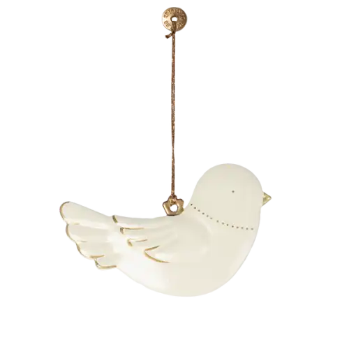 Zawieszka świąteczna Ptaszek, Maileg - Off white/Gold