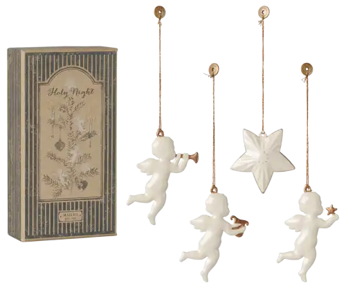 Zawieszki metalowe w pudełku Holy night, Maileg - Off white