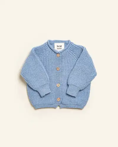 Kardigan Inga z wełny merino Hvid - Light Blue